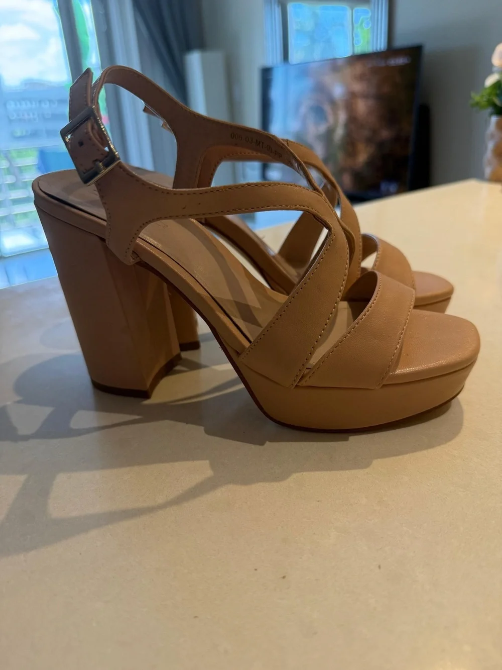 Calipso Nude Chunky Platform Block Heel Sandals 36 US 6